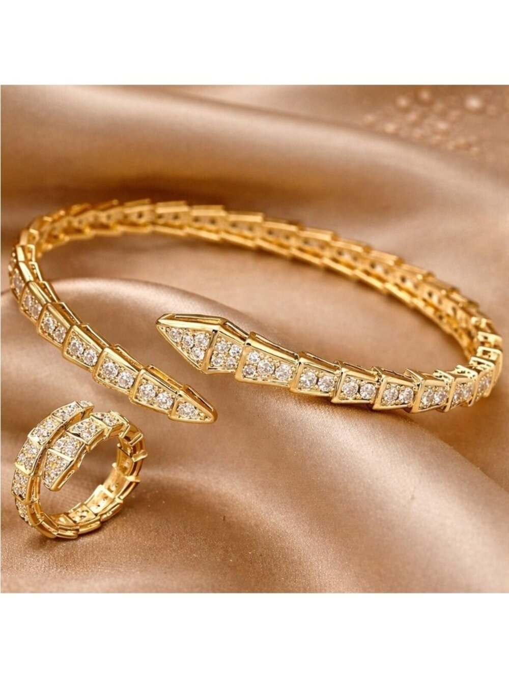 Serpenti Gold Snake Zircon Crystal Bracelet&Ring Set